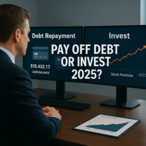 Financial planner comparing paying off debt or investing in 2025.